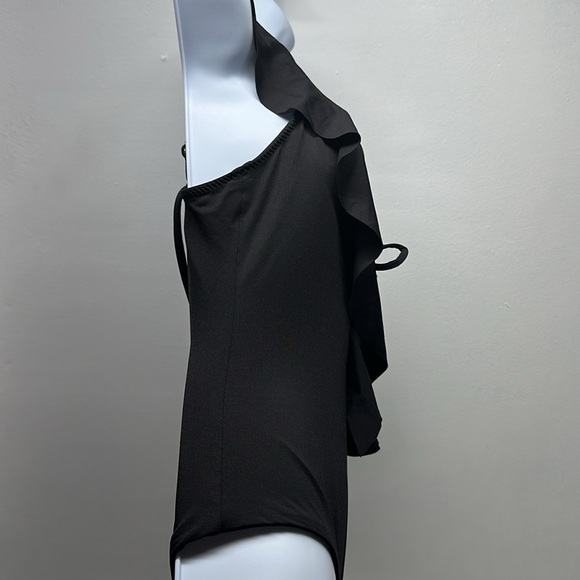 Becca Socialite Swimsuit One Piece V-Neck Ruffled Plunging Black New Size Small - Picture 9 of 12